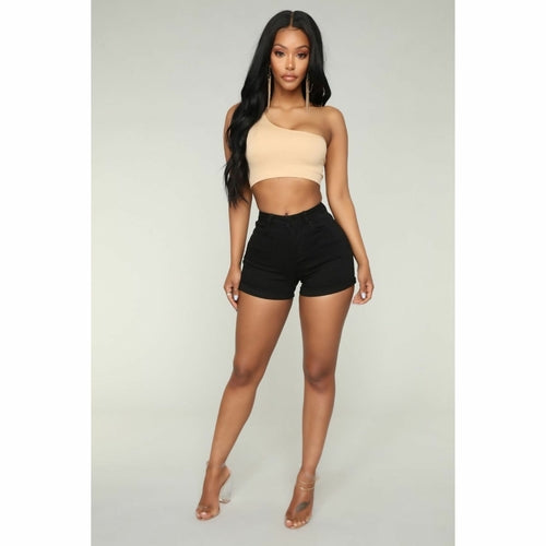 J5FASHION Bej Tek Omuzlu Kısa Crop