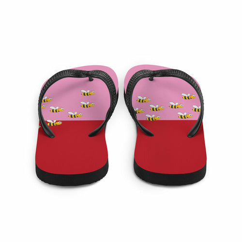 Pembe ve Kırmızı Arı Desenli Parmak Arası Terlikler (Yetişkin ve Çocuk)