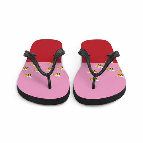 Pembe ve Kırmızı Arı Desenli Parmak Arası Terlikler (Yetişkin ve Çocuk)
